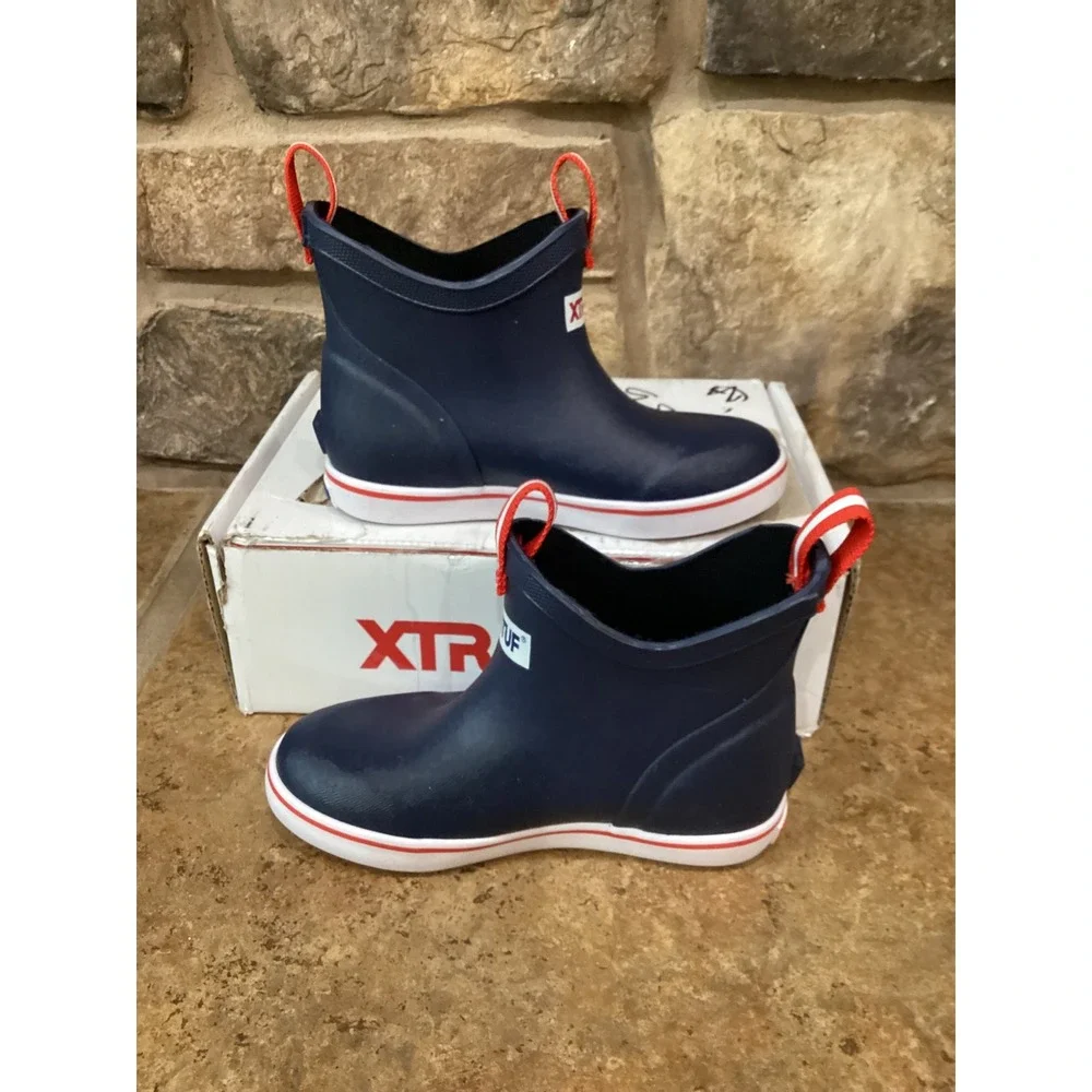 XTRATUF Youth Ankle Deck Boot Navy Red Waterproof Rubber Rain Boots Size 11 New